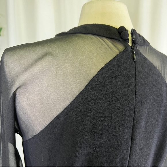 Vintage Carolyne Roehm Black Sheer Sleeved Cocktail Dress - Picture 9 of 16